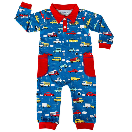 AnnLoren Automobile Cars Trucks Long Sleeve Baby/Toddler Boys Romper Toddler