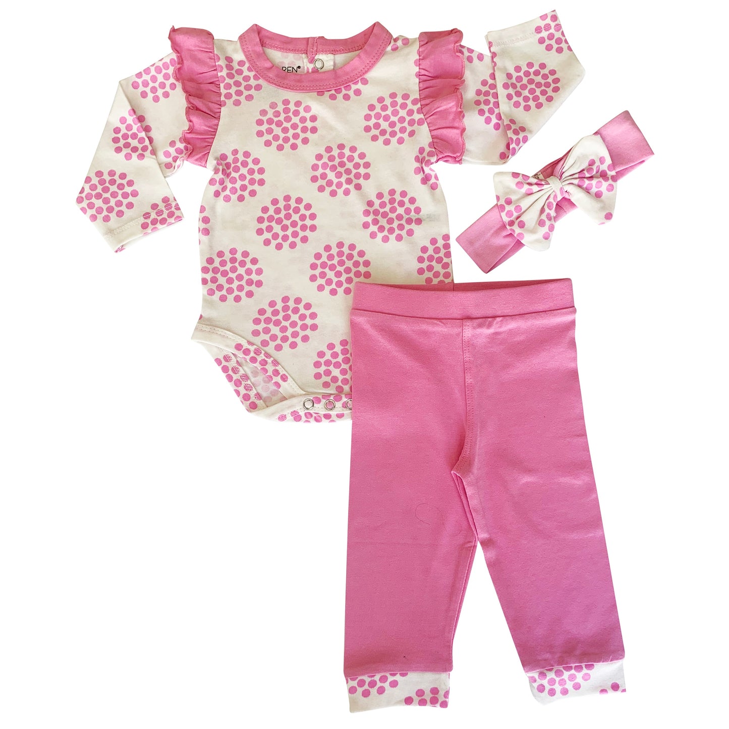 AnnLoren Baby Girls Layette Pink Polka Dot Onesie Pants Headband 3pc Gift Set Clothing Sizes 3M - 18M