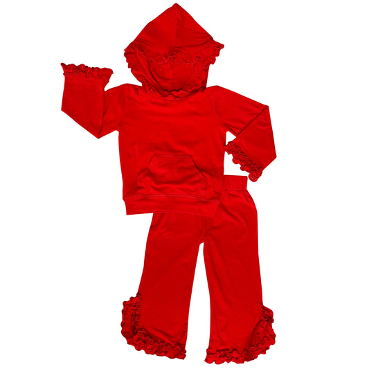 AnnLoren Girls Red Ruffle Hoodie 2 Pc Fashion Track Suit sz 2/3T-9/10