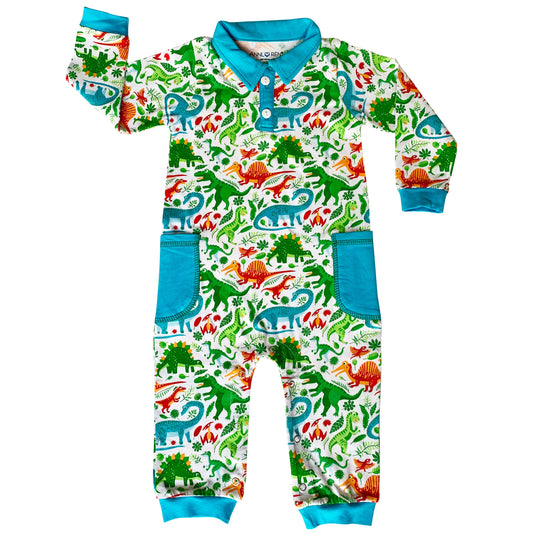 AnnLoren Dinosaur T Rex long sleeve Collar Baby/Toddler Boys Romper Sizes 6M - 24M