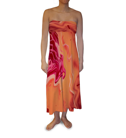 Red Orange Liquid Maxi Skirt